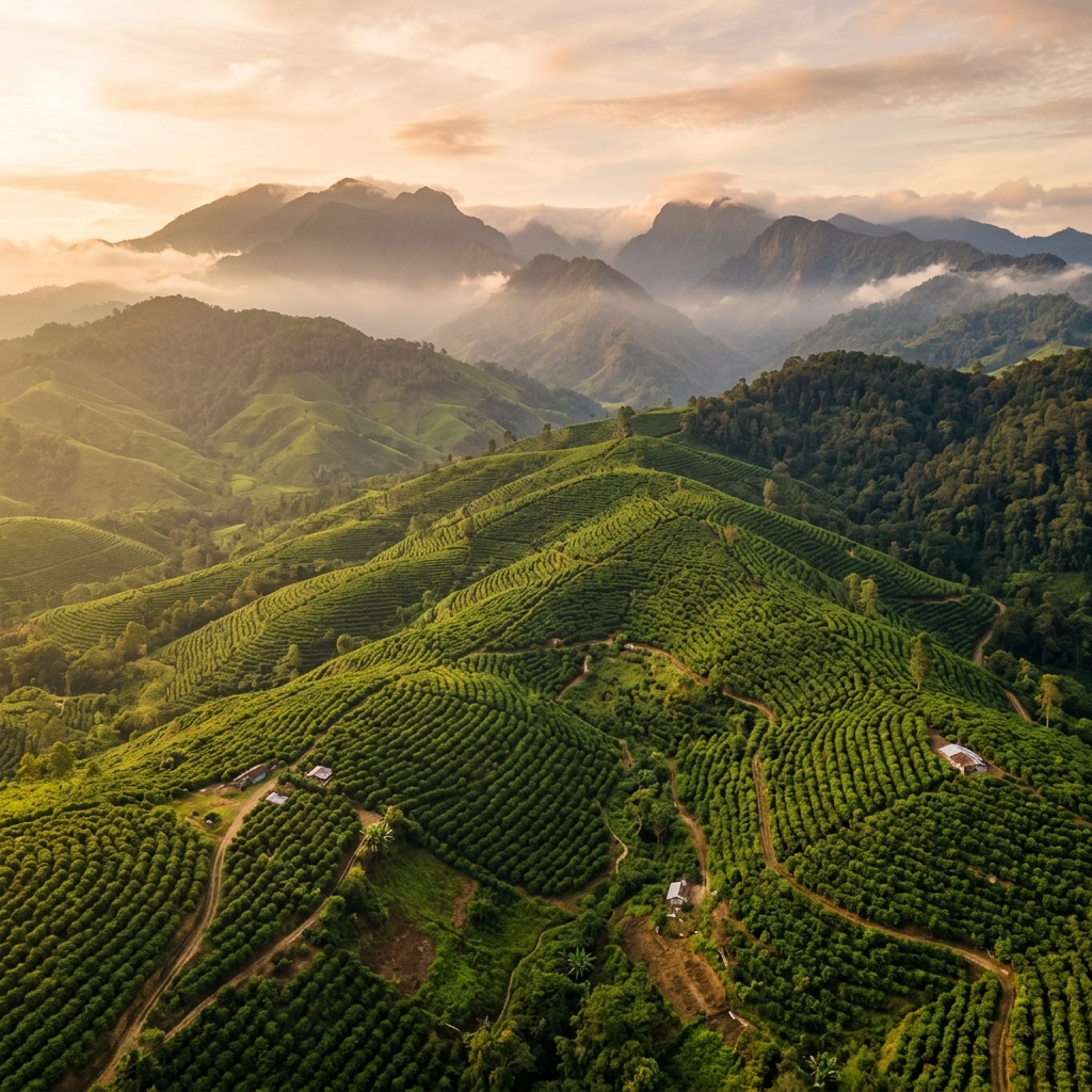 Gayo Highlands coffee plantation aerial view